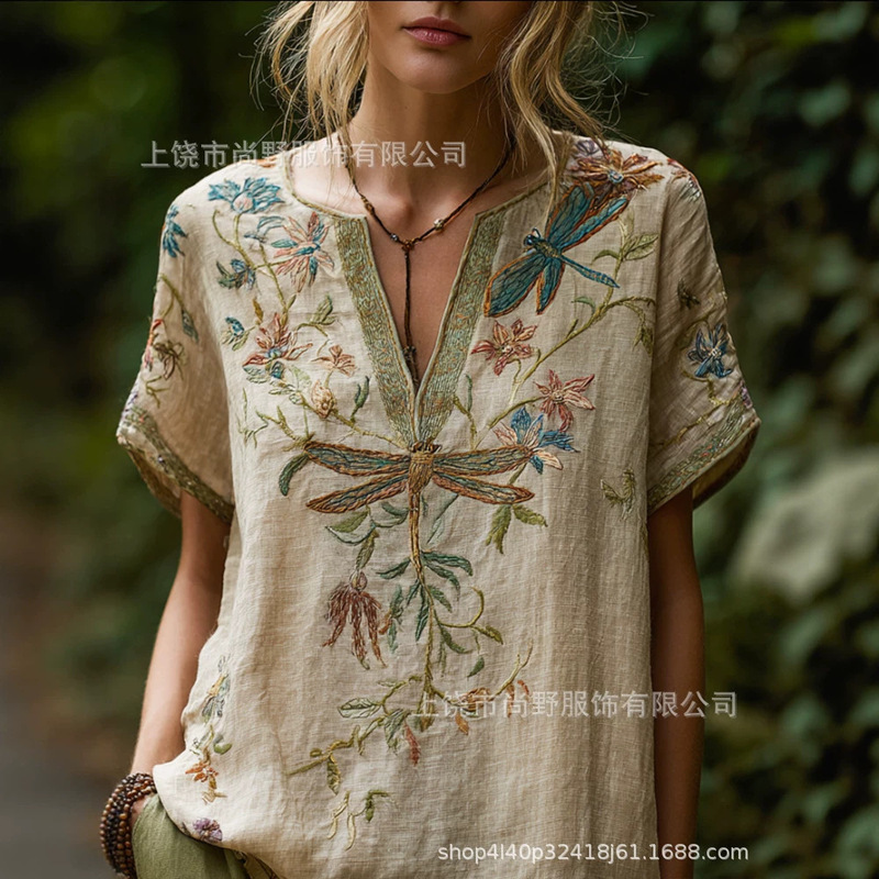 2026 Summer Hot-Selling Fashion Carnival Print Popular Women's V-Neck Short-Sleeve T-Shirt for Cross-Border European and American Markets 2026 Summer Hot-Selling Fashion Carnival Print Popular Women's V-Neck Short-Sleeve T-Shirt for Cross-Border European and American Markets
