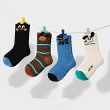 儿童加厚袜子批发2024冬季卡通小狗半边绒中筒袜棉可爱保暖男童袜