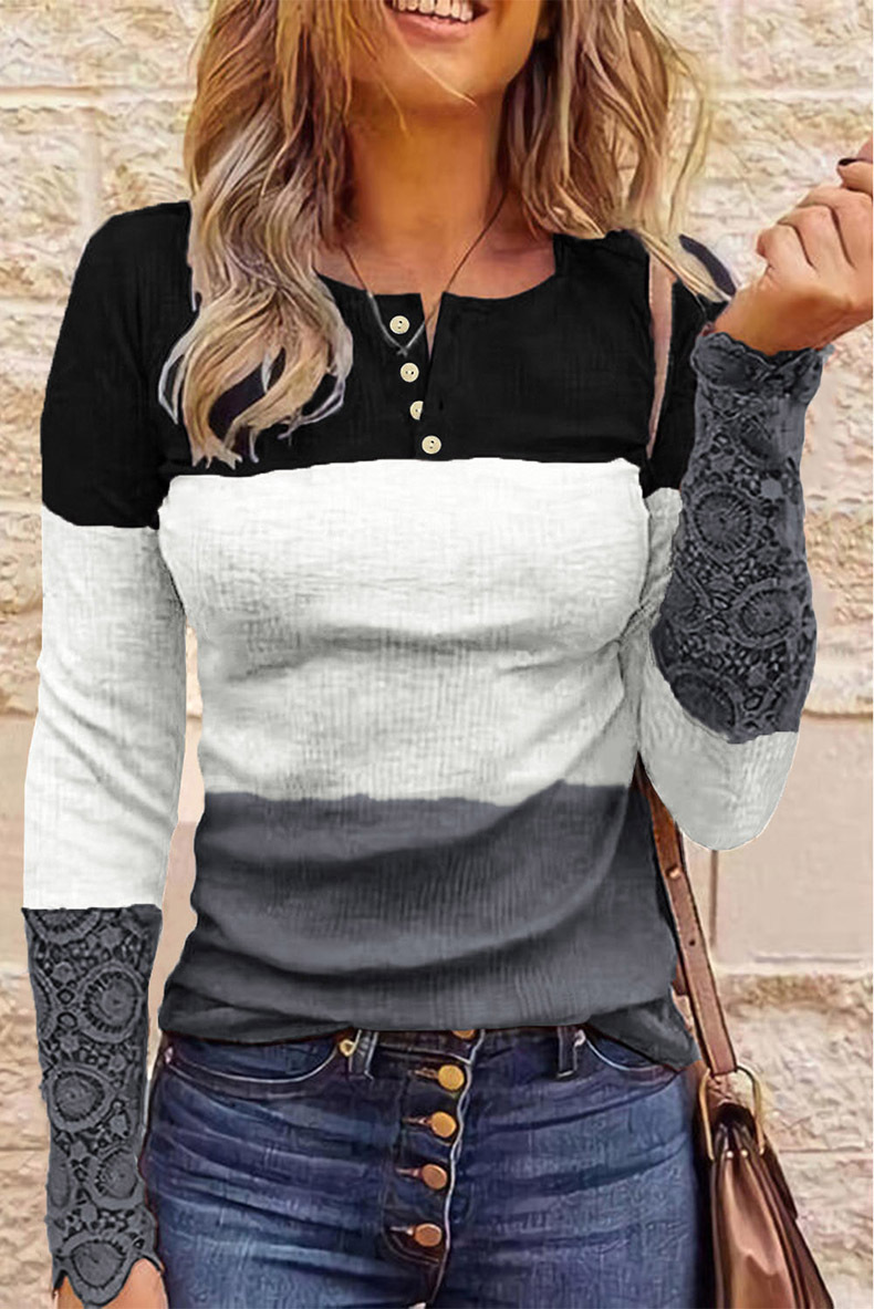 Fashion Stripe Polyester Round Neck Long Sleeve Regular Sleeve Patchwork T-shirt display picture 1