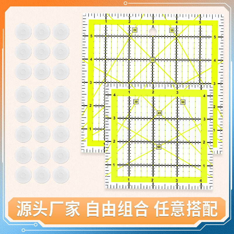 Regla de patchwork ropa sastre en pulgadas escala estándar regla de ángulo regla de acolchado acrílico línea de cuadrícula de dos colores
