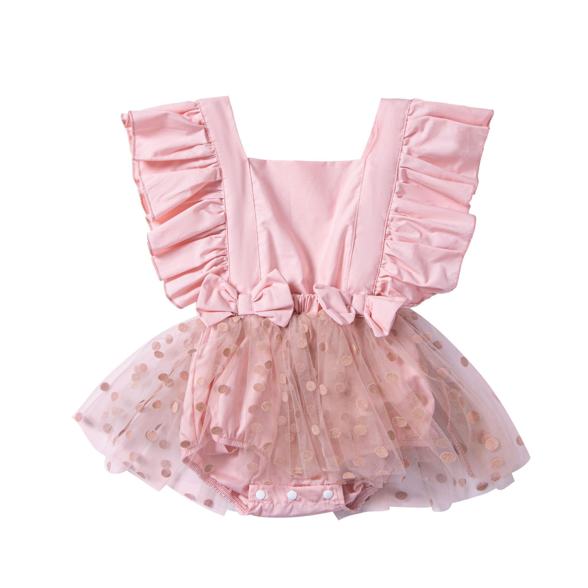 Samgamibaby foreign trade children's clothing summer new baby girl sweet ha clothes cute bow mesh climbing suit