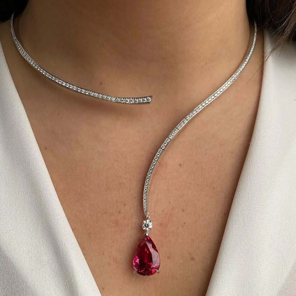 Moda nupcial collar de diamantes de imitación de alta calidad completo diamante gota de agua colgante collar femenino europeo y americano collar de la joyería