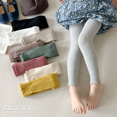 2024 Spring New Women's Children's Fine Combed Cotton Linen Flower Bootleggings Children's Cotton Ankle Edge Nine-Foot Pants