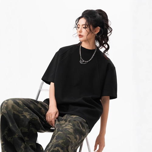 Space Cotton Air-Layer Short-Sleeve T-Shirt for Men and Women, 2025 Summer — Heavyweight, Loose-Fit, Boyfriend-Style, Cropped Sports Top