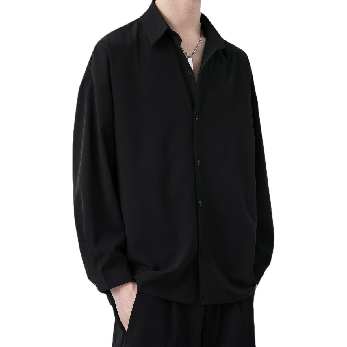 Camisa de los hombres de manga larga sin planchar estilo coreano de moda primavera y otoño casual abrigo DK uniforme suelto prohibido camisa en blanco y negro