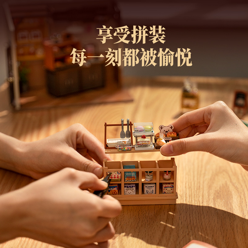 Ruo Lai Diy House, panadería de Becca, casa en miniatura, casa pequeña, rompecabezas tridimensional de madera, bloques de construcción de juguete
