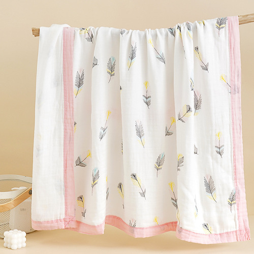 Factory wholesale baby bamboo cotton swaddle four-layer gauze bath towel combed cotton edging children's blanket baby towel blanket quilt