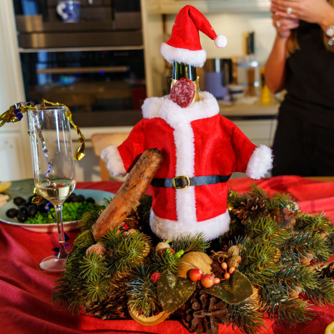 Vestido de Navidad transfronterizo cubierta de botella de vino creativo vinos de Navidad set decoración de mesa de comedor bolsa de botella de vino de Navidad al por mayor