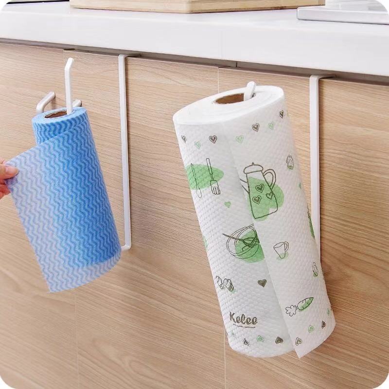 日式免钉免打孔厨房卷纸巾架 橱柜隔板保鲜膜挂架 铁艺厨房置物架