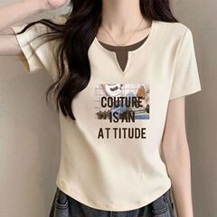 ピュアコットンプラスサイズファットMM半袖Tシャツ女性用2025新しいニッチデザインスリムフィットトップファッション夏のトレンドイン