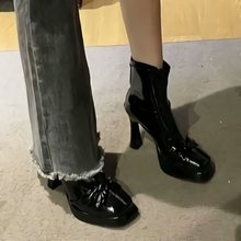 韩系小踝靴时尚法式高跟鞋2023年新款子女秋冬季网红瘦瘦潮短靴棉