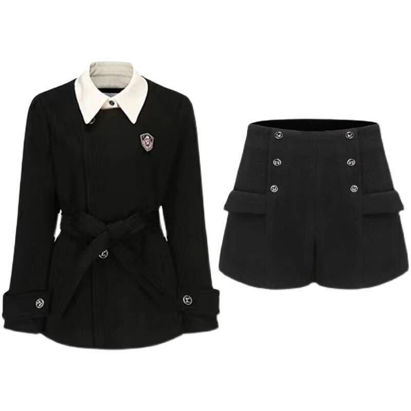 Ailinger Faux Two-Piece Blazer for Women, Autumn and Winter, Petite Waist-Cinching, Preppy Style, High-End Black Suit Set