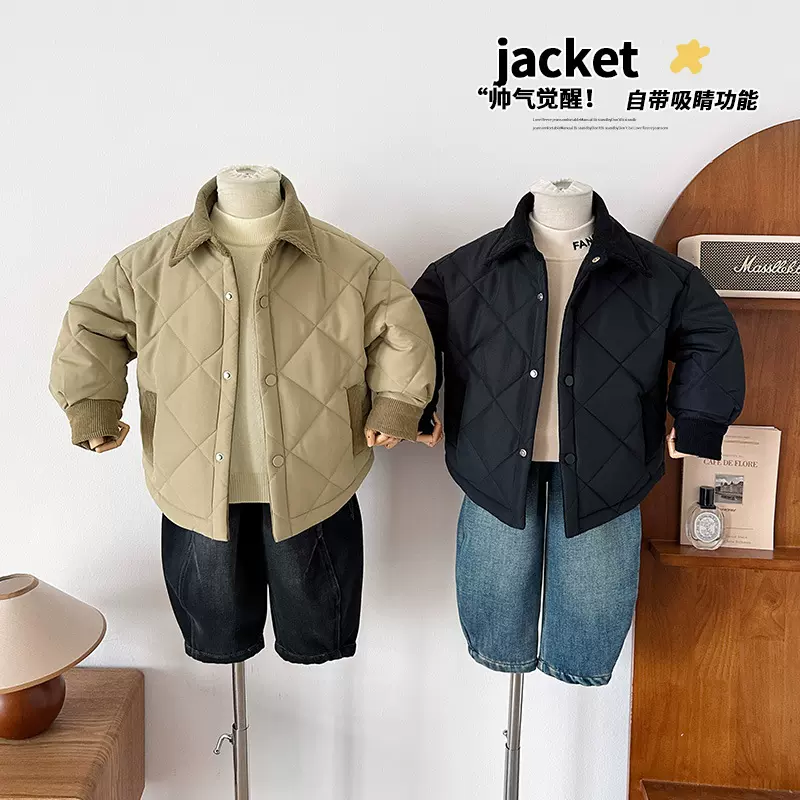 风之谷2025冬季新款童装儿童韩版洋气菱格棉服男女童百搭保暖外套