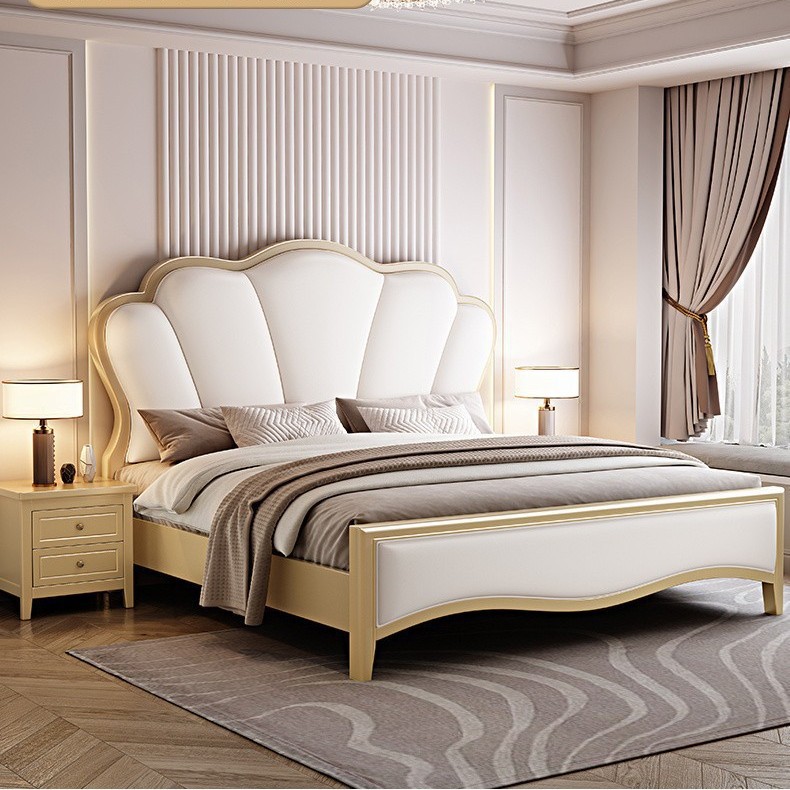 Luz de lujo cama principal cama de pétales suave cama de matrimonio lujosa cama de madera maciza americana campesina cama doble 1.8m 1.5m