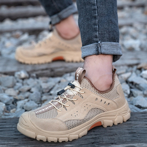 Summer labor protection shoes, breathable large mesh, deodorant and wear-resistant rubber, soft sole, steel toe cap, anti-smash and puncture-proof, men's wholesale construction site