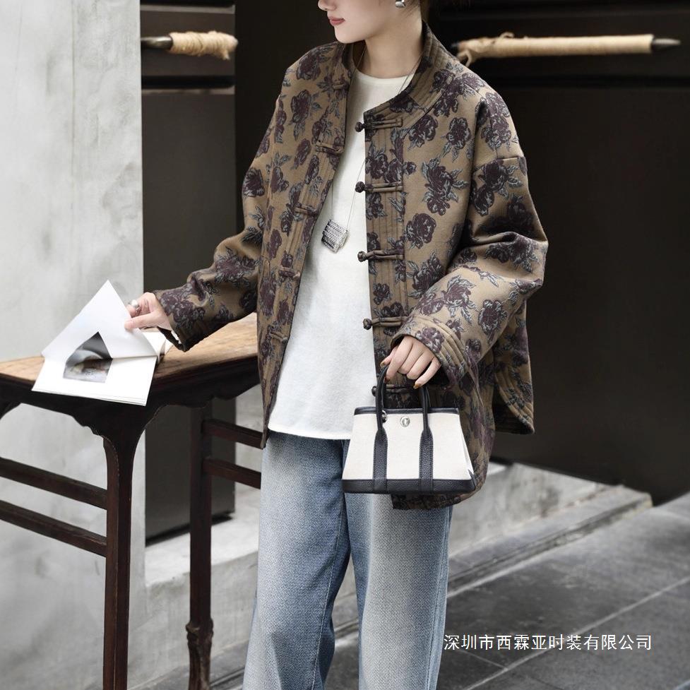深圳原创冬新中式肌理羊毛加棉宽松外套复古气质保暖加厚棉衣