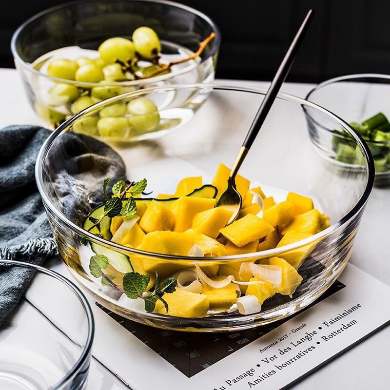 可微波炉玻璃碗耐高温透明玻璃碗耐热水果沙拉碗泡面碗钢化玻璃碗