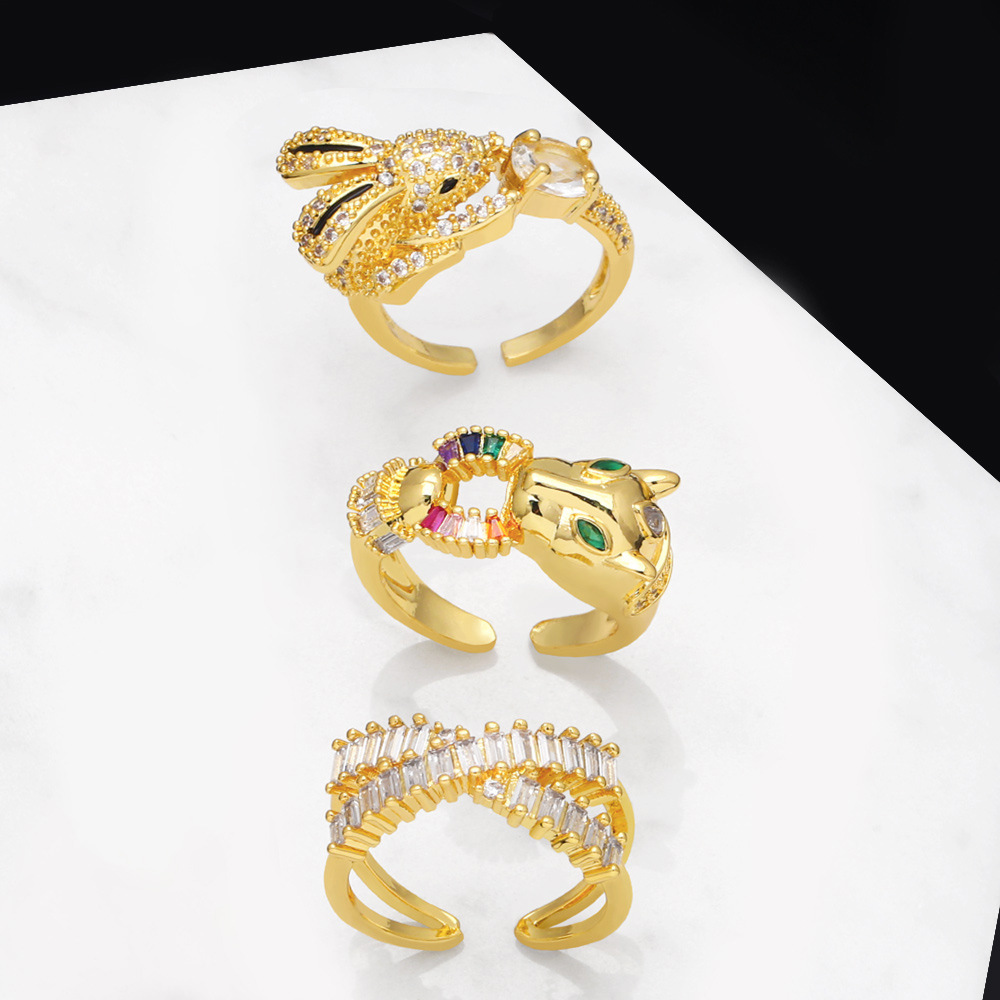 Fashion Creative Geometric Cross Rabbit Leopard Head Ring