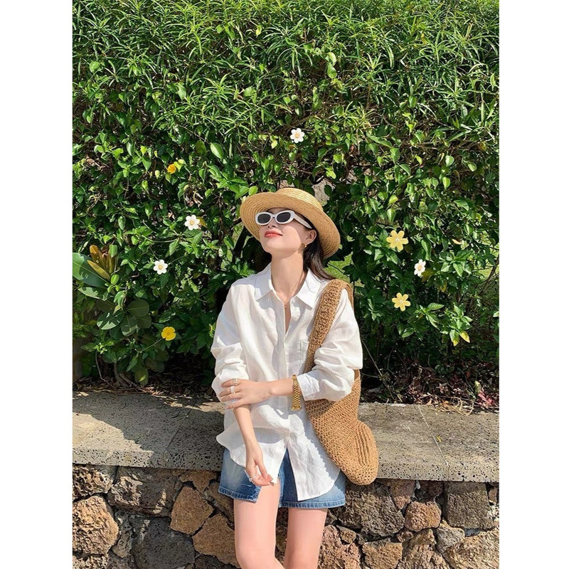 Jin Suyi White Linen Shirt 2026 Summer Korean Style Loose Long-Sleeved Sun Protection Shirt Chic Trendy Top Jin Suyi White Linen Shirt 2026 Summer Korean Style Loose Long-Sleeved Sun Protection Shirt Chic Trendy Top