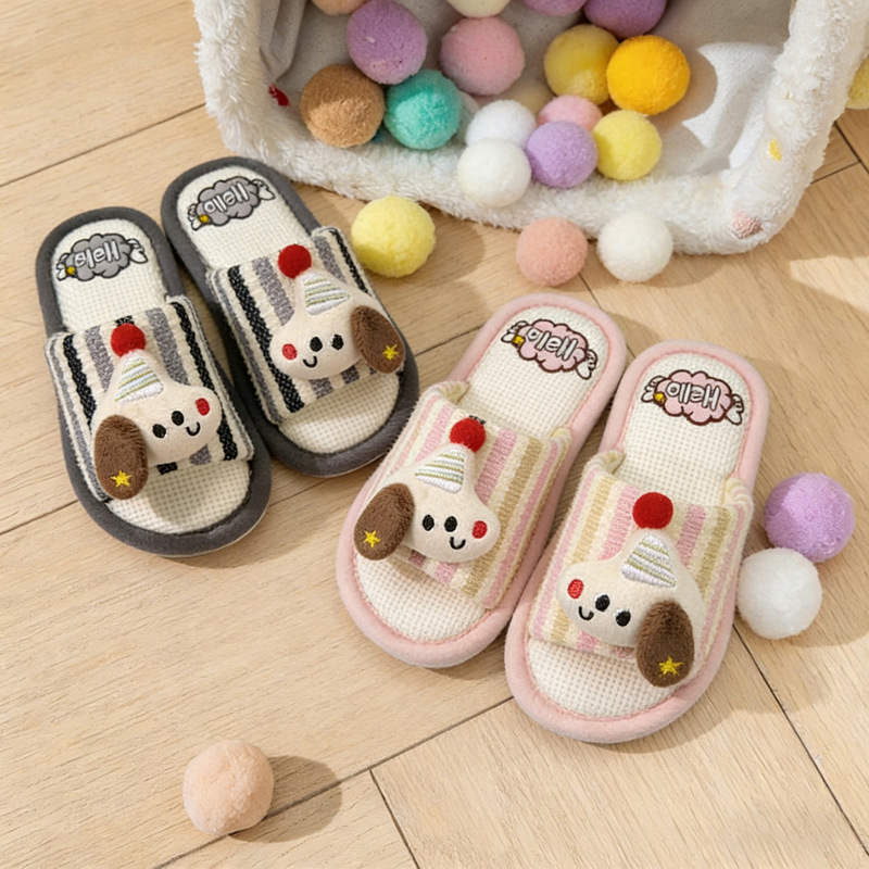 2026 New Children's Linen Slippers for Girls, All-Season Indoor Home Non-Slip, Sweat-Absorbent, Breathable, Comfortable Floor Slippers