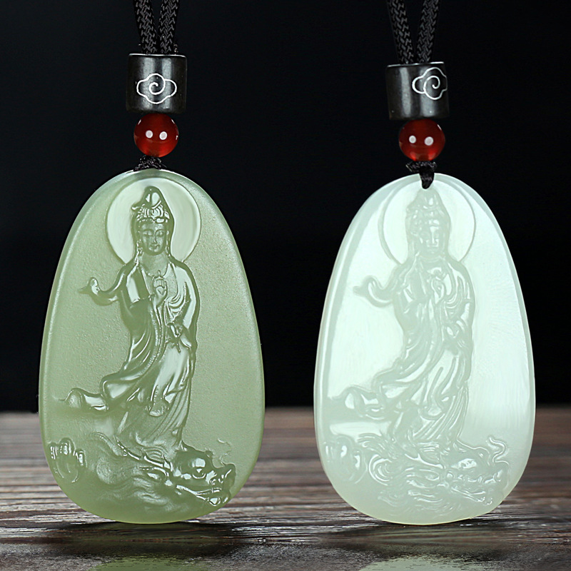 natural Afghanistan Guanyin Pendant Jade Pendant Green jade Chenglong Goddess of Mercy Jade jade Necklace Jade chain
