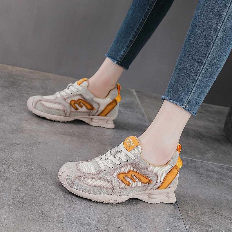 Giày sneaker nữ da thật phong cách cổ điển đế bệt — màu be