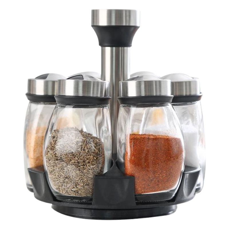 Juego de 7 frascos de condimentos con base giratoria, organizador de especias para cocina