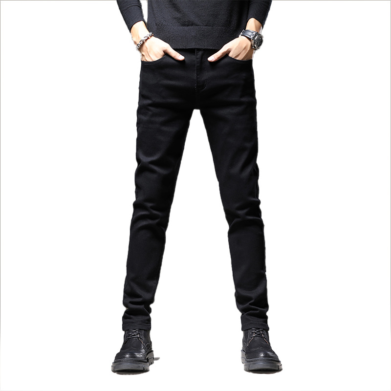 Verano Delgado jeans hombres slim fit estilo coreano moda slim fit stretch negro adelgazamiento pantalones largos