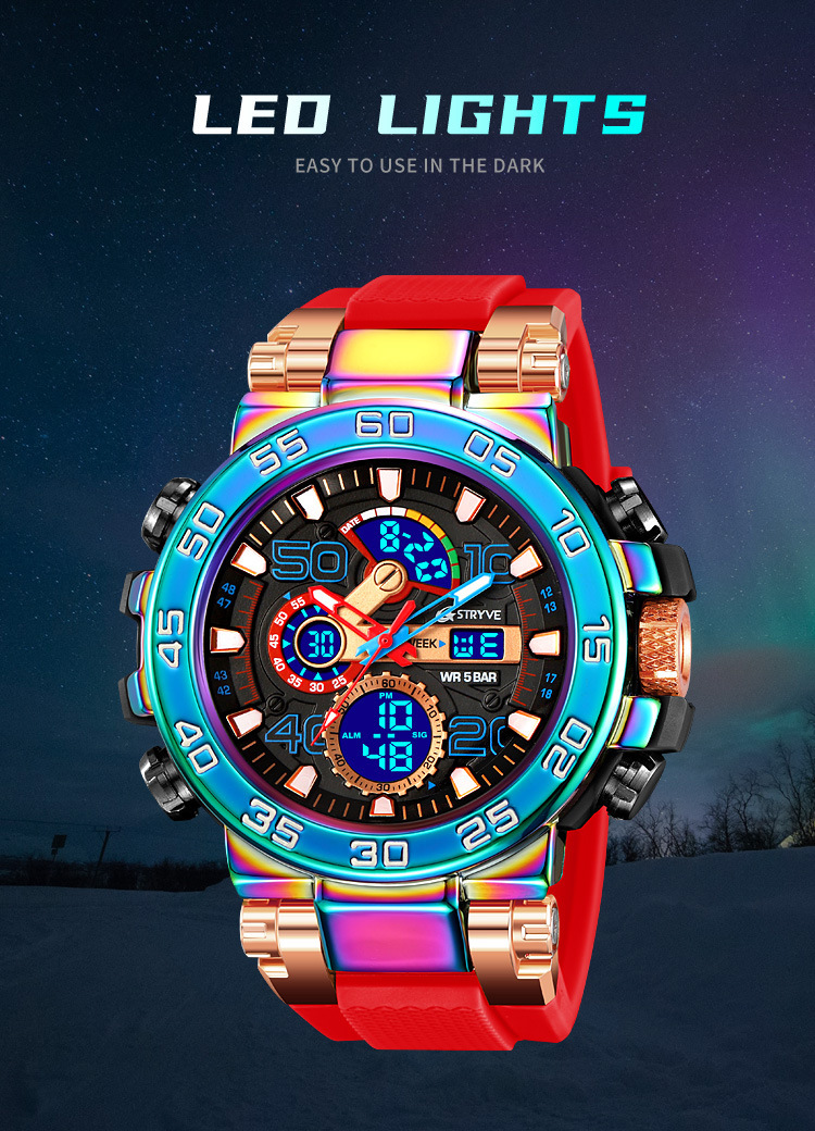 STRYVE Sports Colorful Luminous Chronograph Electronic Waterproof Wrist Watch Metal Case Multifunctional Student Watch 8030_voghion.com