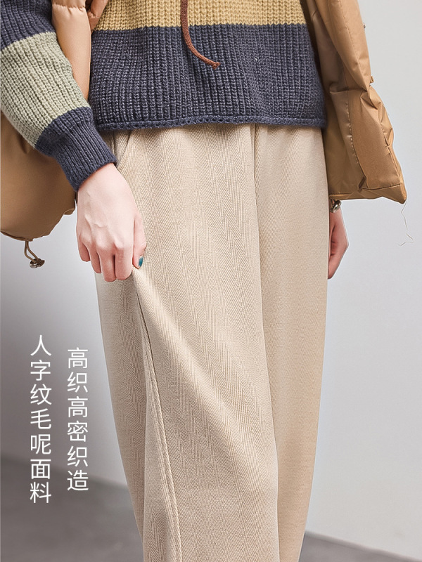 秋冬人字纹绵羊毛糯米阔腿裤女2025女秋冬新款窄版高腰显瘦直筒裤|undefined