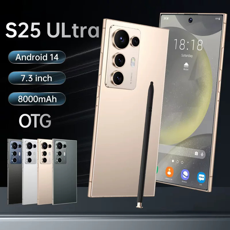 Смартфон S25, Android 5G, 7,3-дюймовый полноэкранный дисплей, 8000 мАч, встроенная ручка
