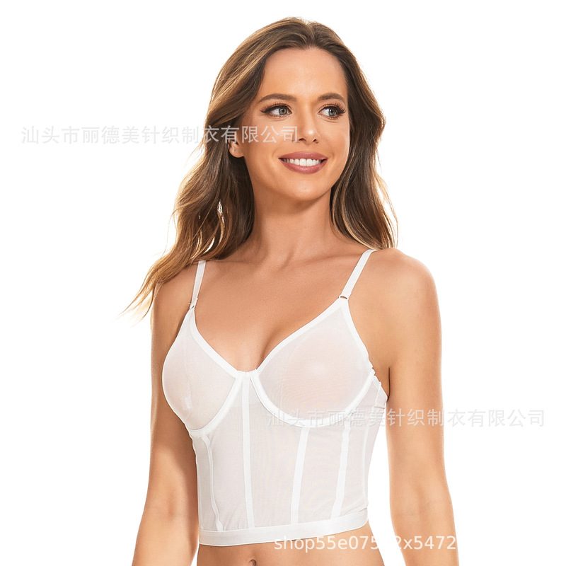 European and American Ladies Wedding Intimates Transparent Unpadded Camisole Mesh Women's Sexy Corset Wedding Intimates