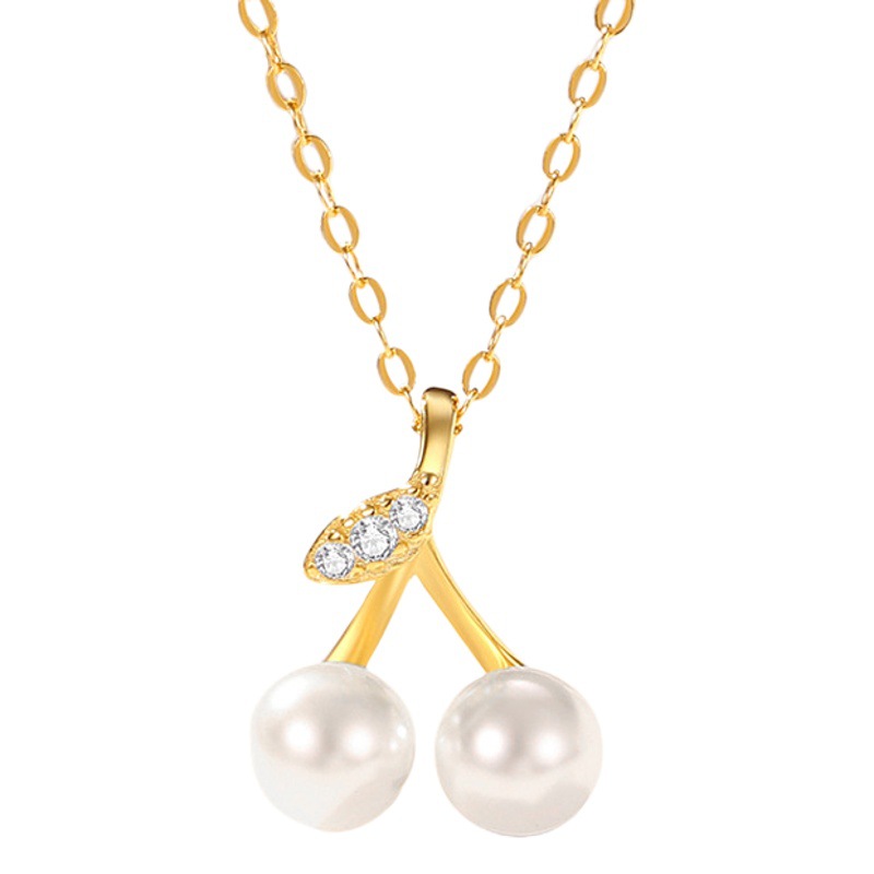 Francés cereza perla collar de las mujeres estilo japonés y coreano S925 plata esterlina nicho collar dulce cereza diseño collar