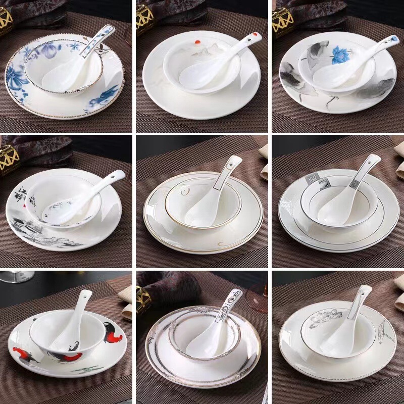 Wholesale hotel restaurant Table tableware ceramic plate Bowl Spoon Cup bone dish suit three-piece set four-piece golden edge tableware Wholesale hotel restaurant Table tableware ceramic plate Bowl Spoon Cup bone dish suit three-piece set four-piece golden edge tableware