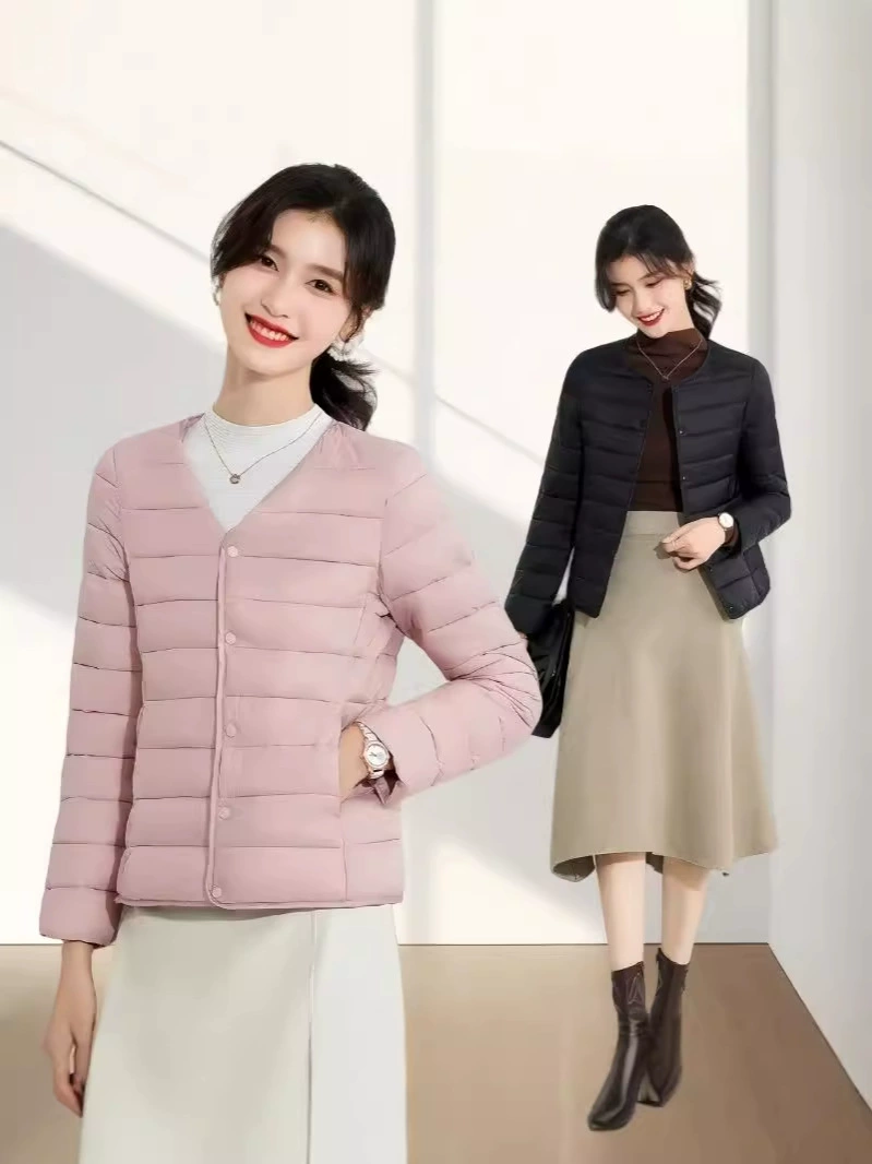 Lightweight Short Down Jacket with Liner - Slim Fit, Round Collar, Warm Inner Layer for chilly days