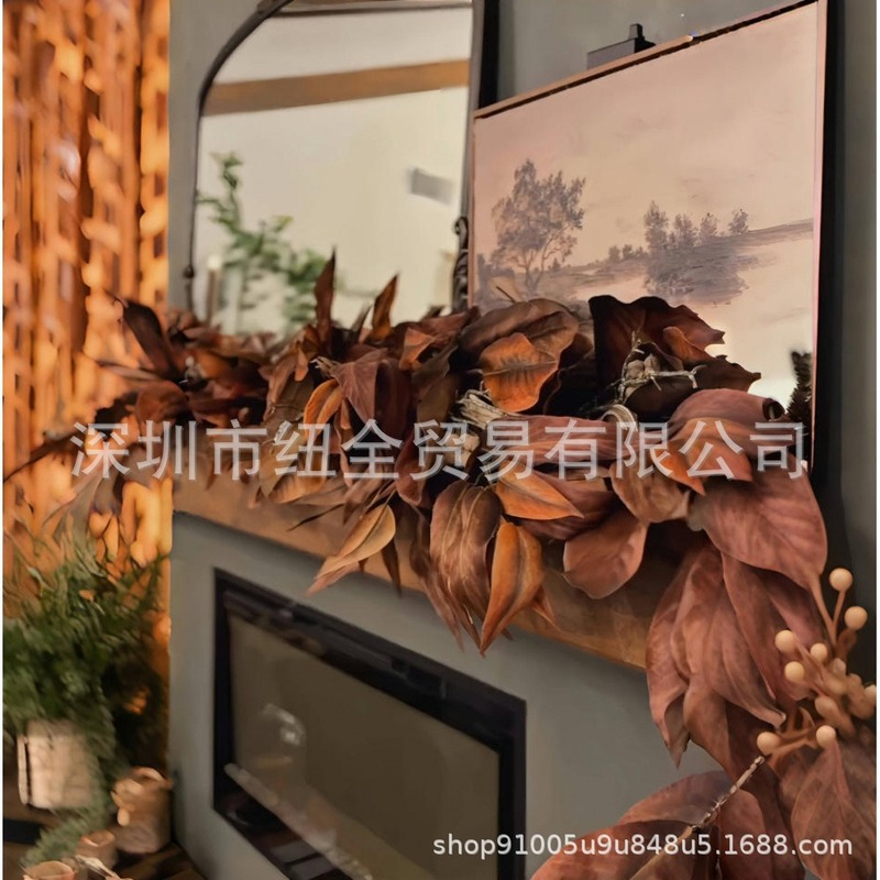 跨境热销Brown Magnolia Leaf Garland棕色木兰叶花环|undefined
