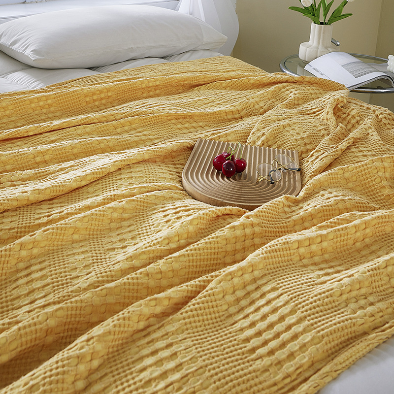 Manta de aire acondicionado de algodón y bambú, manta de hilo de color sólido personalizada, toalla de sofá estilo americano, manta de fibra de bambú con textura de gofre.