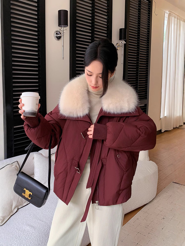 2025年冬季新款羽绒棉服女短款小个子加厚宽松面包服外套仿狐狸毛|undefined