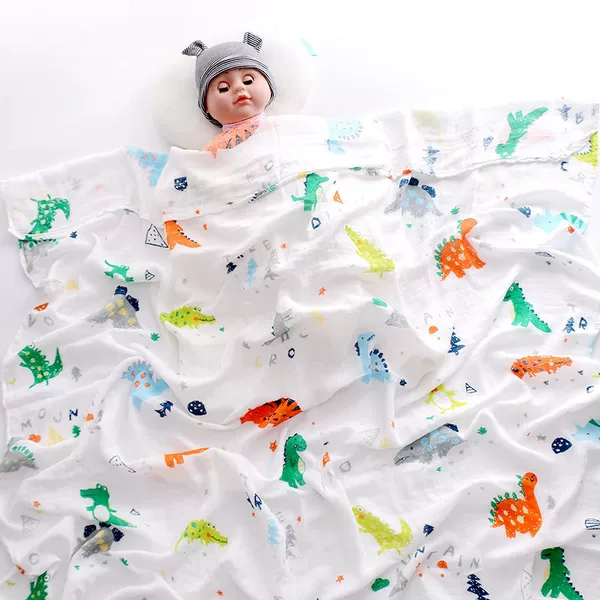 Colorful dinosaur double layer bamboo cotton 120*150✓