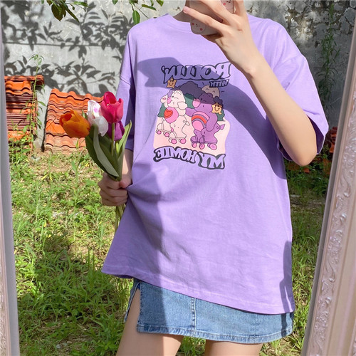 Little Bear Vintage Girly Short Sleeve T-Shirt Women's 2023 Summer Loose Korean Style Ins Trendy Harajuku Style Bestie Outfit Top