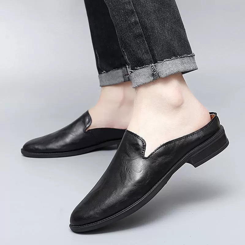2023 лето новый большой размер один педаль ленивая обувь без каблуков бобовая обувь для мужчин повседневная кожаная обувь круто
