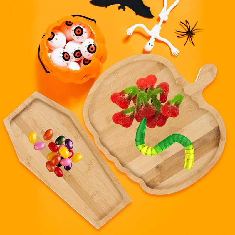Wooden Pumpkin Tray Halloween Pumpkin Dinner Plate Gothic Bamboo Pumpkin Deli Plate Factory Wholesale