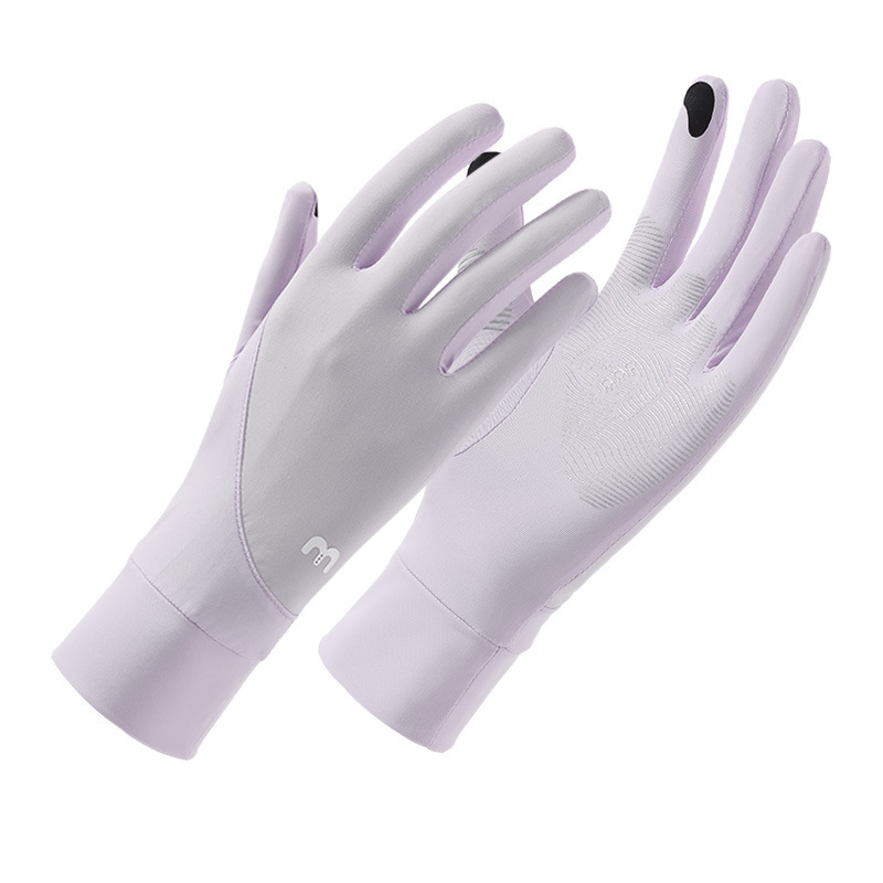 Verano de seda de hielo transpirable para mujer estilo fino al aire libre antideslizante conducción con todos los dedos anti-ultravioleta seda de hielo guantes de protección solar