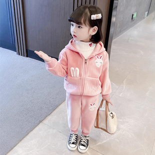 Girls' autumn gold velvet suit fashionable Korean style coat baby girls' Western style thickened two-piece autumn clothes online Red fashion