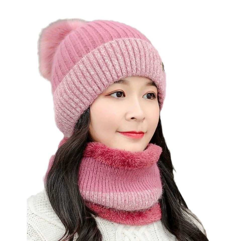 Winter fleece hat, keep warm knitted demi-season woolen universal scarf