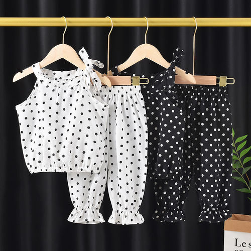 Girls sling suit children's summer clothes Korean version girls polka dot sling 2024 new chiffon suit baby children's clothing