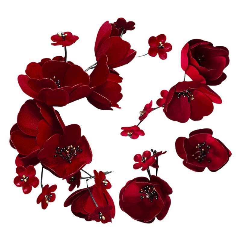 2021 корейский стиль винно-красный лепесток повязка на голову Невеста Свадебное тостовое платье обеденное платье фотография фото головной убор цветочные аксессуары