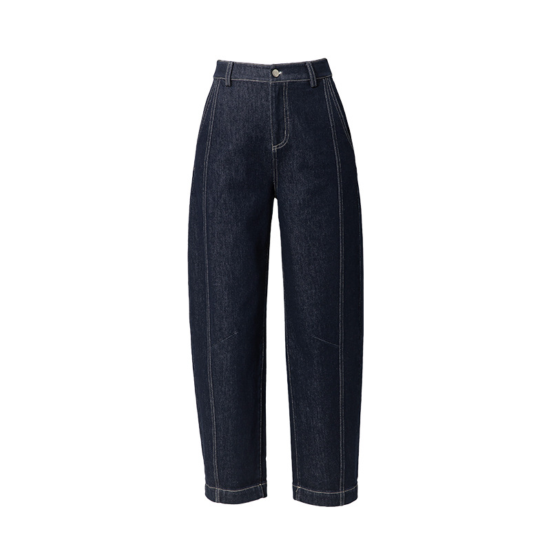 Quần jeans nữ cạp cao ống rộng dáng harem denim — Xanh denim