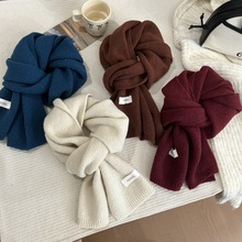 甜美洋气蕾丝花边针织围巾女秋冬穿搭保暖纯色百搭毛线围脖氛围感