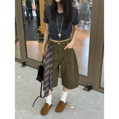 十三行复古时尚工装阔腿裤女新款法式高腰宽松显瘦休闲七分裤